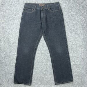 VTG Plugg Jeans Mens 32x30 Black Straight Leg Flap‎ Pockets Stretch Denim Y2K